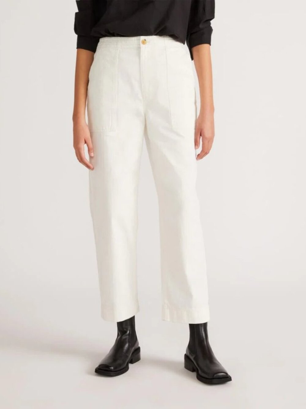 Everlane Organic Cotton Herringbone Pant | Bone, Size 8